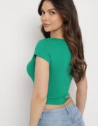 metro five Tricou Verde de bumbac cu Decolteu Asimetric și Lănțișor Decorativ Glitia