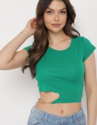 metro five Tricou Verde de bumbac cu Decolteu Asimetric și Lănțișor Decorativ Glitia