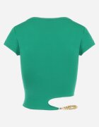 metro five Tricou Verde de bumbac cu Decolteu Asimetric și Lănțișor Decorativ Glitia