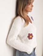 metrofive Cardigan cu adaos de lână decorat cu flori 3D cu fir metalic Kaye Alb