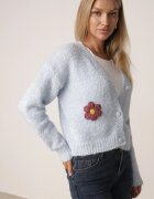 metrofive Cardigan cu adaos de lână decorat cu flori 3D cu fir metalic Kaye Albastru