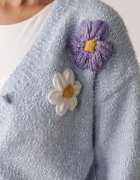 metrofive Cardigan cu adaos de lână decorat cu flori 3D cu fir metalic Kaye Albastru