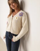 metrofive Cardigan cu adaos de lână decorat cu flori 3D cu fir metalic Kaye Bej