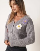 metrofive Cardigan cu adaos de lână decorat cu flori 3D cu fir metalic Kaye Gri