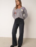metrofive Cardigan cu adaos de lână decorat cu flori 3D cu fir metalic Kaye Gri