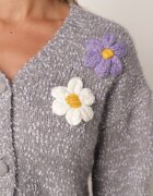metrofive Cardigan cu adaos de lână decorat cu flori 3D cu fir metalic Kaye Gri