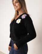 metrofive Cardigan cu adaos de lână decorat cu flori 3D cu fir metalic Kaye Negru