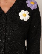 metrofive Cardigan cu adaos de lână decorat cu flori 3D cu fir metalic Kaye Negru