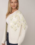 metrofive Cardigan cu lână cu nasturi decorat cu flori 3D Anza Alb