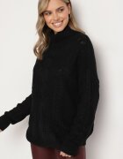 metrofive Pulover guler înalt Negru cu Viscoză cu croială Oversize cu model în relief Rivlemi