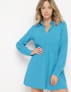 metrofive Rochie Albastră Mini Evazată cu Guler Sikelia