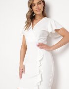 metrofive Rochie Mini Mulată Albă cu Decolteu Petrecut și Volan Decorativ Gwendara