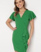 metrofive Rochie Mini Verde Mulată cu Decolteu Petrecut și Volan Decorativ Gwendara