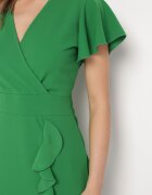 metrofive Rochie Mini Verde Mulată cu Decolteu Petrecut și Volan Decorativ Gwendara