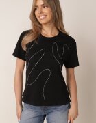 metrofive T-shirt din bumbac decorat cu cyrkonii Monomene Negru