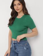 metrofive T-shirt scurt verde din tricot rebrat Clutia