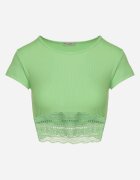 metrofive T-shirt Top Verde cu Mânecă Scurtă cu dantelă la bază Vavilla