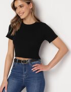metrofive Tricou Negru Scurt din Tricot Reiat Clutia