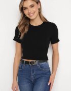 metrofive Tricou Negru Scurt din Tricot Reiat Clutia