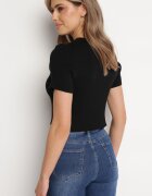 metrofive Tricou Negru Scurt din Tricot Reiat Clutia