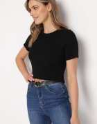 metrofive Tricou Negru Scurt din Tricot Reiat Clutia