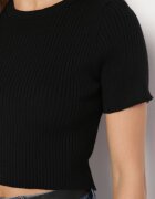 metrofive Tricou Negru Scurt din Tricot Reiat Clutia