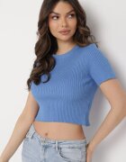 metrofive Tricou Scurt Albastru din Tricot Reiat Clutia