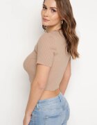 metrofive Tricou scurt Bej închis din tricot striat Clutia