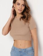 metrofive Tricou scurt Bej închis din tricot striat Clutia