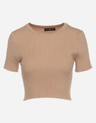 metrofive Tricou scurt Bej închis din tricot striat Clutia