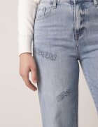milas91 Blugi Albastre cu Croială Largă cu Talie Înaltă Decorate cu Aplicații Gleffia