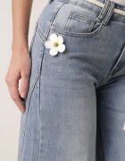 milas91 Blugi Albaștri din Bumbac cu Croială Largă Talie Înaltă și Curea din Șnur Ianaia