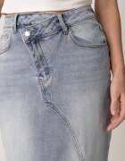 milas91 Fustă Albastră De Blugi Din Bumbac Cu Talie Înaltă și Crăpătură Pe Picior Vikinori