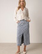 milas91 Fustă Jeans de Bumbac Albastră cu Romburi și Despicătură în Față Arissbeth