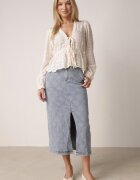 milas91 Fustă Jeans de Bumbac Albastră cu Romburi și Despicătură în Față Arissbeth