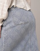 milas91 Fustă Jeans de Bumbac Albastră cu Romburi și Despicătură în Față Arissbeth