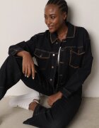 milas91 Geacă Albastră Denim cu Bumbac Decorată cu Borduri Contrastante Nedore