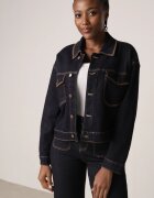 milas91 Geacă Albastră Denim cu Bumbac Decorată cu Borduri Contrastante Nedore