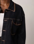milas91 Geacă Albastră Denim cu Bumbac Decorată cu Borduri Contrastante Nedore