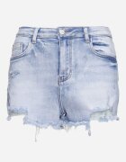milas91 Pantaloni scurți Albastri Denim cu Talie Înaltă și Rupturi Decorative Tiella
