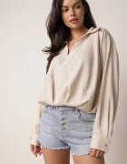 milas91 Pantaloni scurți De blugi Albastre cu talie înaltă și nasturi decorativi Jeviana