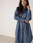 milas91 Rochie Tip cămașă Albastră Din denim cu Bumbac Decorată cu o curea Carenatesa