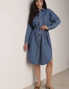 milas91 Rochie Tip cămașă Albastră Din denim cu Bumbac Decorată cu o curea Carenatesa