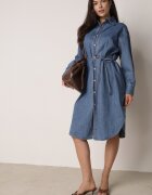 milas91 Rochie Tip cămașă Albastră Din denim cu Bumbac Decorată cu o curea Carenatesa