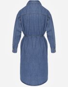 milas91 Rochie Tip cămașă Albastră Din denim cu Bumbac Decorată cu o curea Carenatesa