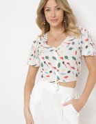 miss poem Bluză Albă cu Croială Scurtă cu Model Abstract din Viscoză Oravella