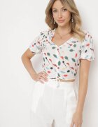 miss poem Bluză Albă cu Croială Scurtă cu Model Abstract din Viscoză Oravella