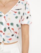 miss poem Bluză Albă cu Croială Scurtă cu Model Abstract din Viscoză Oravella
