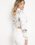miss poem Bluză Albă din bumbac cu decolteu petrecut cu legătură și imprimeu modern Elexia