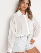 miss poem Cămașă Albă din Bumbac cu Spate mai Lung cu Buzunar Decorativ și Elastic Ralena